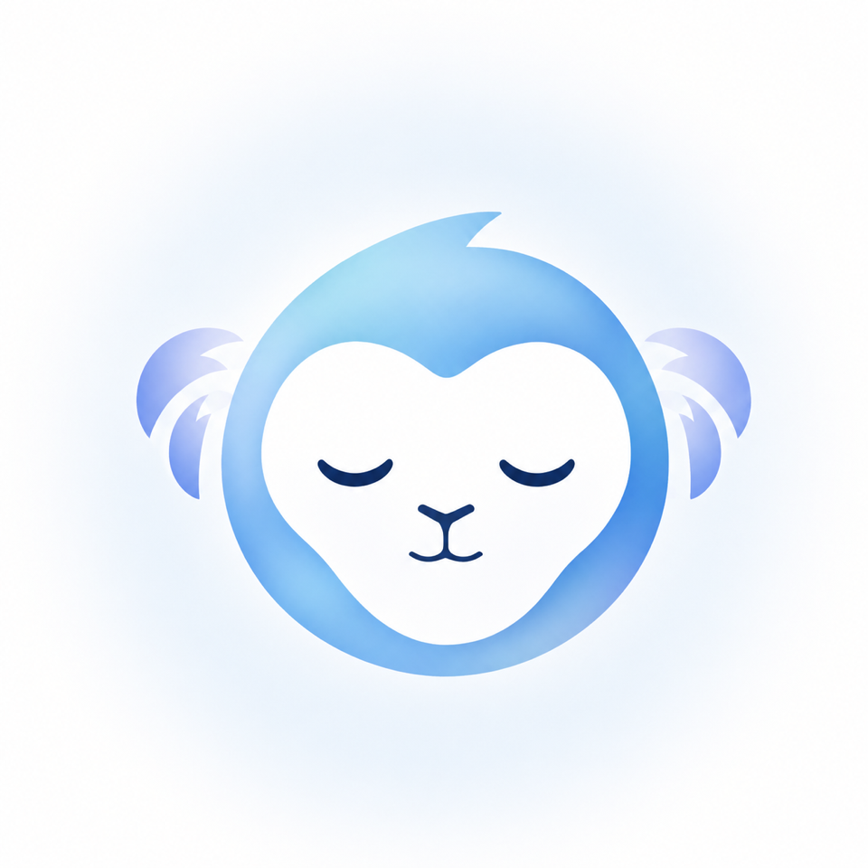 Pheen mascot: a calm abstract monkey face with closed eyes